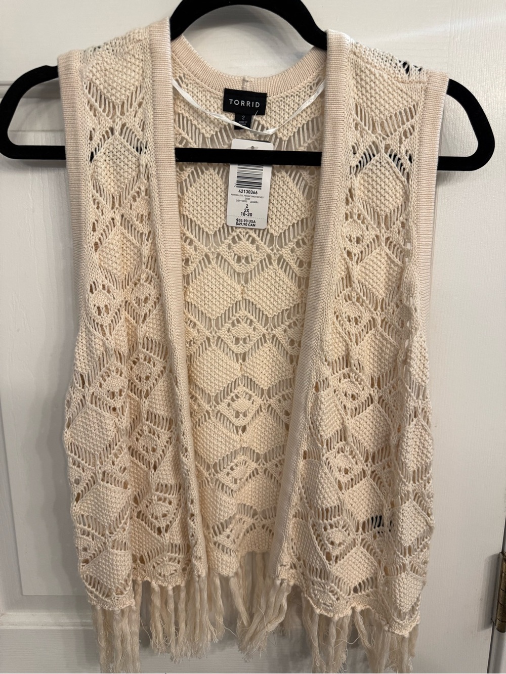 Torrid Ivory Crochet Fringe Sweater Vest - Picture 3 of 6